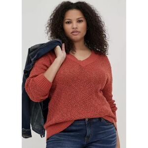 Torrid 6 Reddish/Orange Open Stitch Pullover V-Neck Sweater Pullover shirt